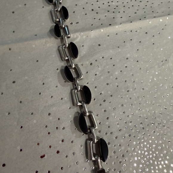 Classic Silver-Link Bracelet with Black Oval Accents - Picture 2 of 4